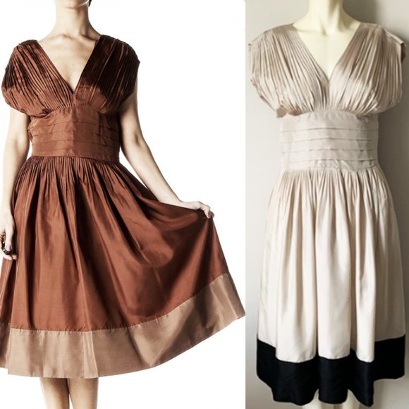 BCBGMaxAzria Dresses & Skirts - BCBGMaxAzria 100% Silk Color-block Pleated Fit & Flare Cocktail Dress
